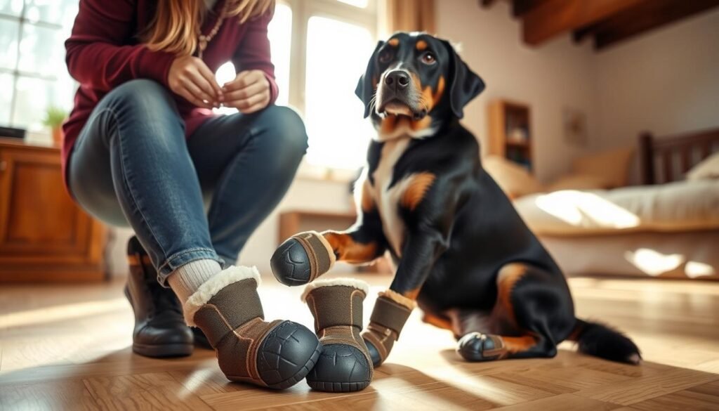 training dog to wear boots